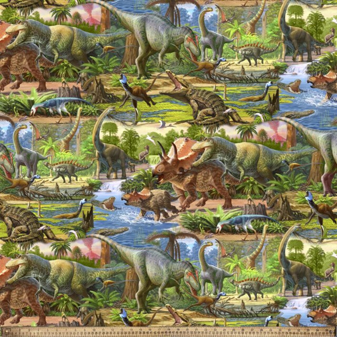 Prehistoric Dinosaur Land Anti-Pill Premium Fleece Fabric | By The Yard